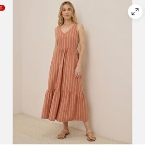 Pact Canopy Linen Blend Easy Tank Dress in Hermosa Strip XL